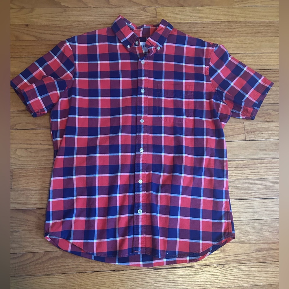 GAP Oxford 100% Cotton Gingham Blue & White Checkered Button Up Shirt Size M